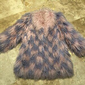90s Vintage Pink & Purple Patchwork Mongolian Fur Coat Shaggy Glam Boho